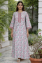 60’s Cotton Zipper Kaftan Full Sleeved In Floral Print