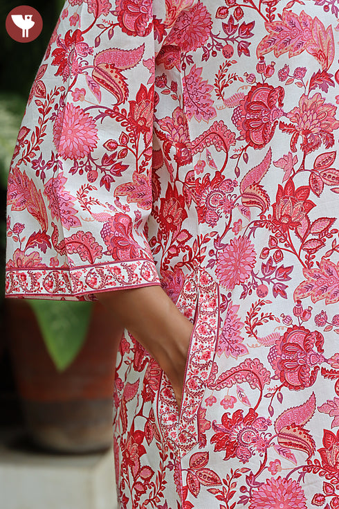 60s Cotton Zipper Front Kaftan In Floral Print