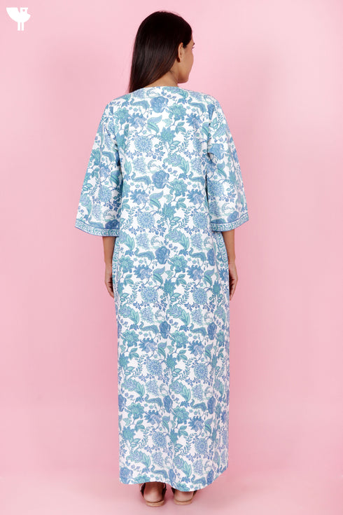 60s Cotton Zipper Front Kaftan In Floral Print