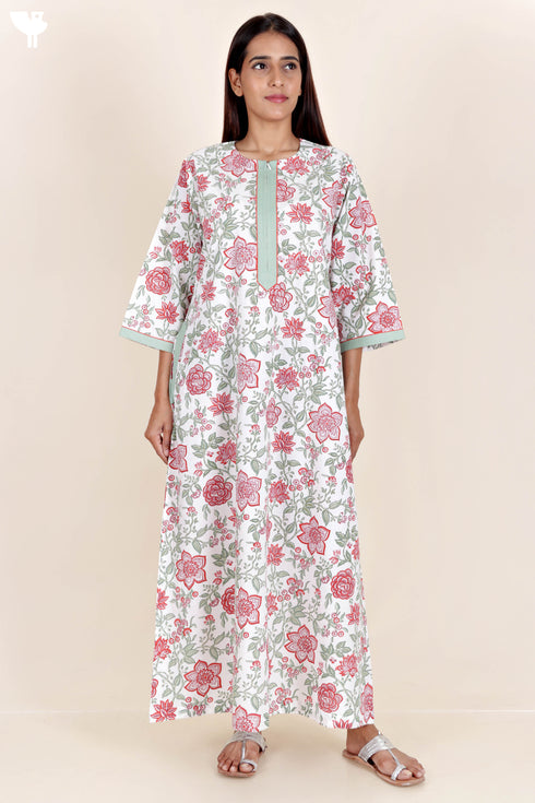 60’s Cotton Zipper Kaftan In Floral Print