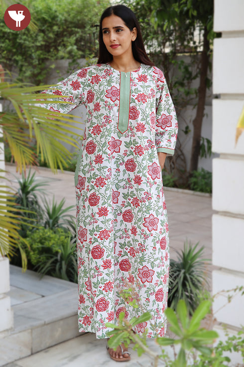 60’s Cotton Zipper Kaftan In Floral Print