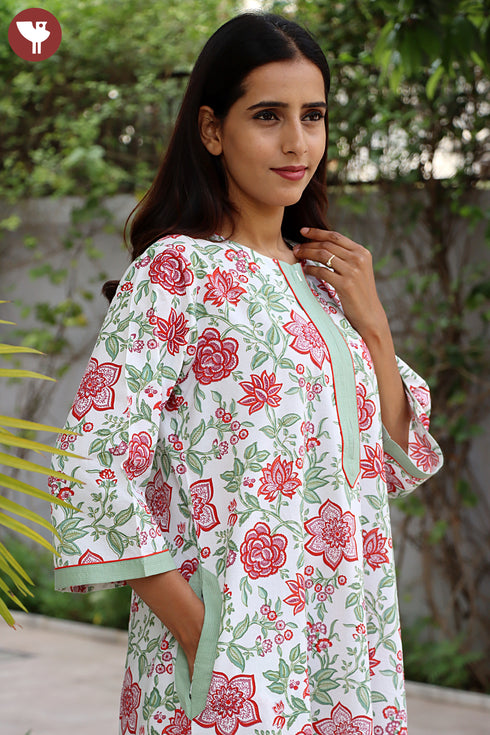 60’s Cotton Zipper Kaftan In Floral Print