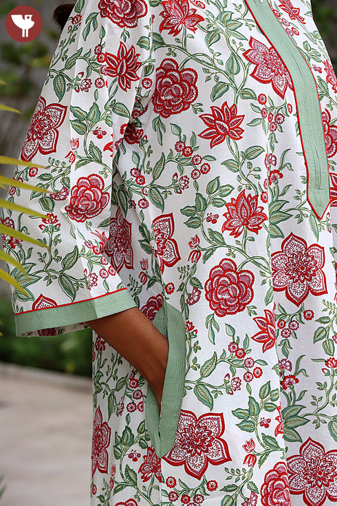 60’s Cotton Zipper Kaftan In Floral Print