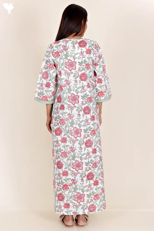 60’s Cotton Zipper Kaftan In Floral Print
