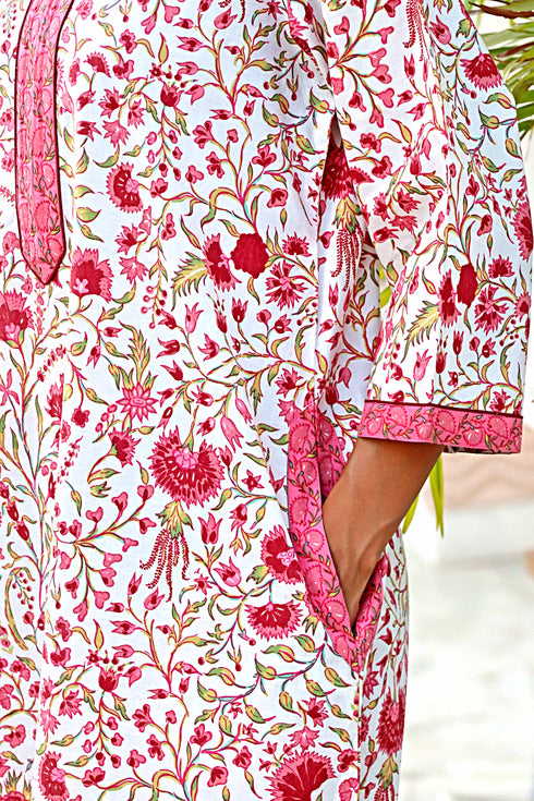 60’s Cotton Full Sleeved Kaftan In Floral Print