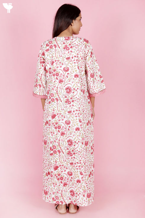 60’s Cotton Full Sleeved Kaftan In Floral Print