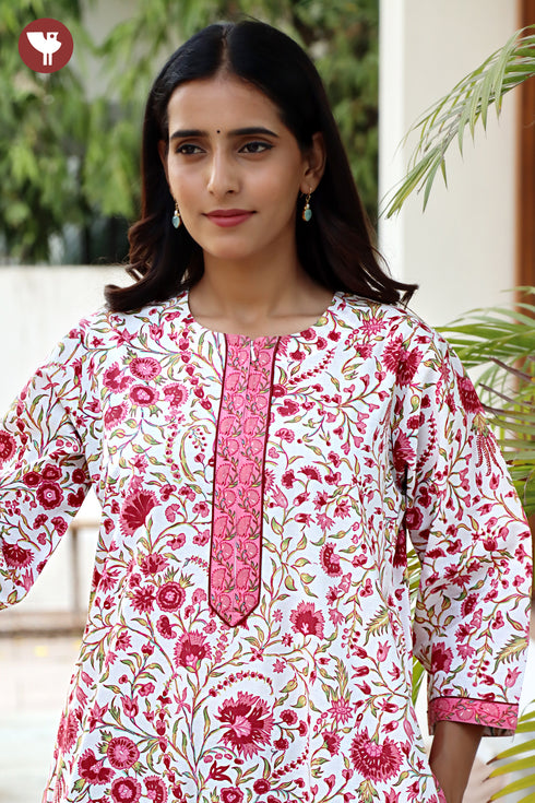 60’s Cotton Full Sleeved Kaftan In Floral Print