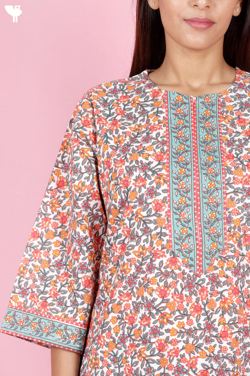 60s Cotton Zipper Front Kaftan In Floral Print