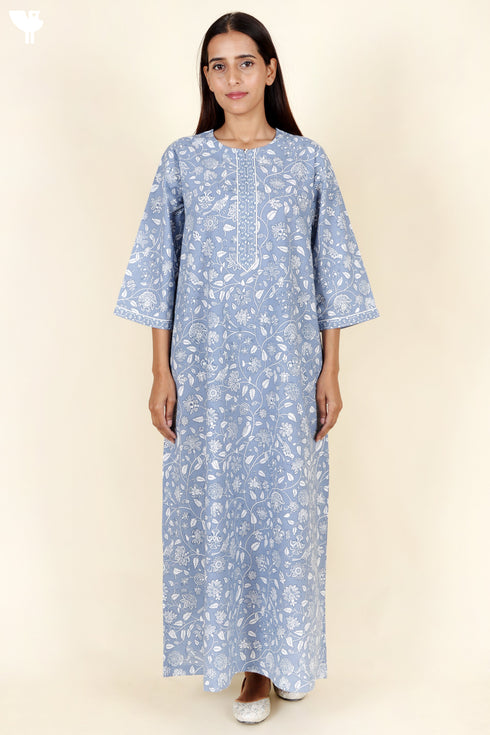 60’s Cotton Full Sleeved Kaftan In Floral Print