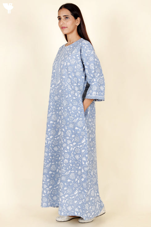 60’s Cotton Full Sleeved Kaftan In Floral Print