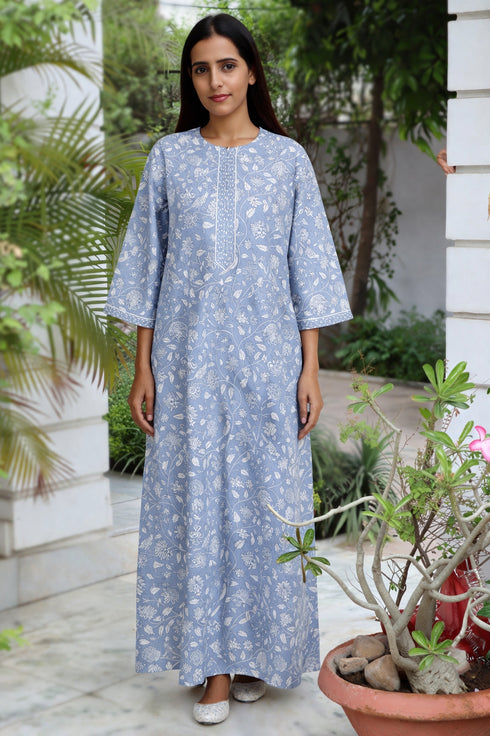 60’s Cotton Full Sleeved Kaftan In Floral Print