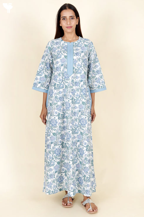 60’s Cotton Full Sleeved Kaftan In Floral Print
