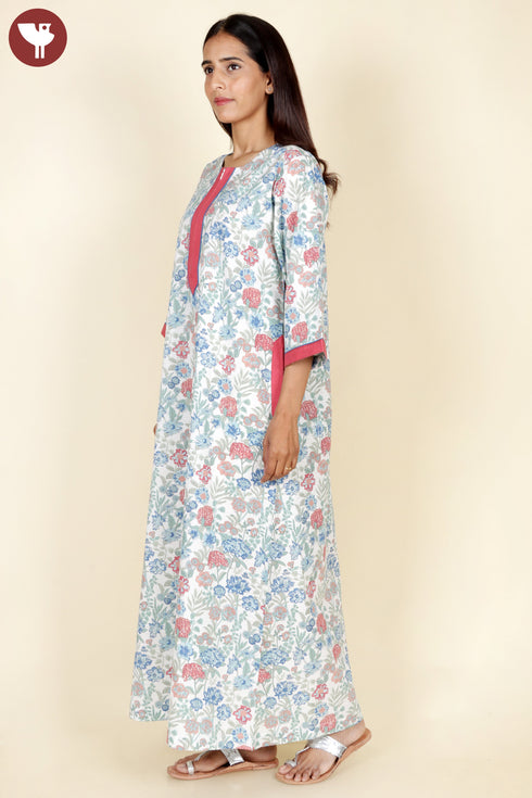 60’s Cotton Full Sleeve Kaftan in Floral Print