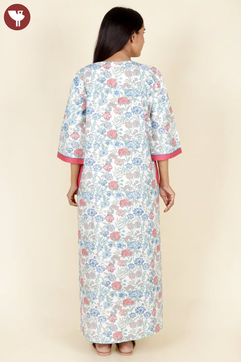 60’s Cotton Full Sleeve Kaftan in Floral Print