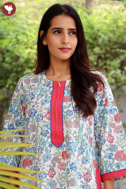 60’s Cotton Full Sleeve Kaftan in Floral Print