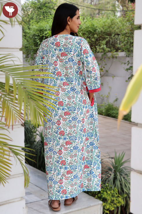 60’s Cotton Full Sleeve Kaftan in Floral Print