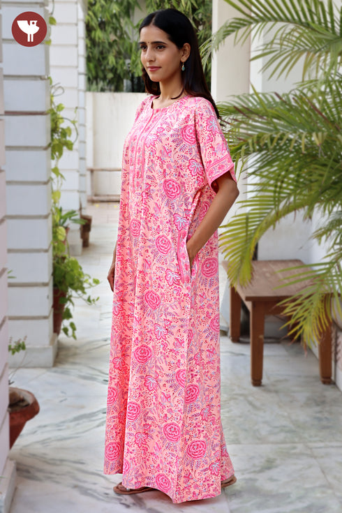 Bizzy Lizzy Half Sleeved Zip Kaftan In Floral Block Print