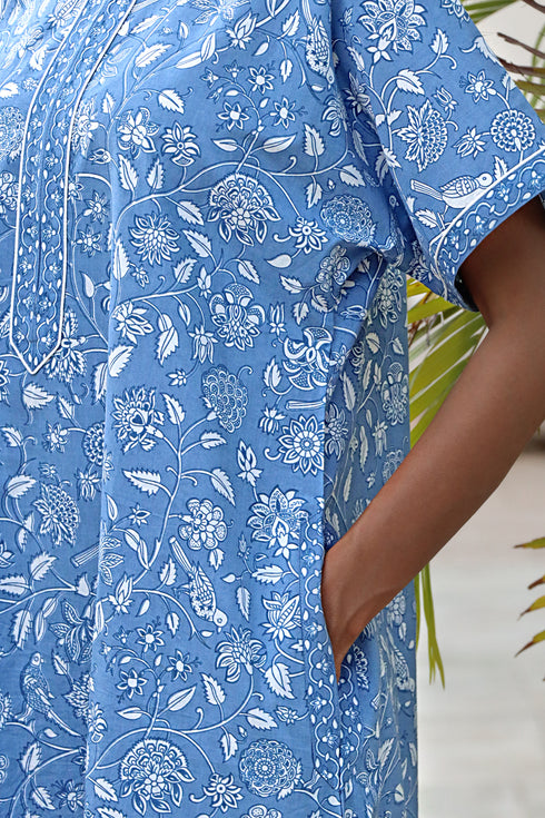 60’s Cotton Short Sleeve Kaftan In Floral Print