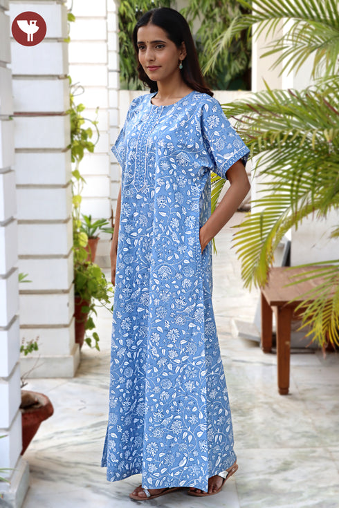 60’s Cotton Short Sleeve Kaftan In Floral Print