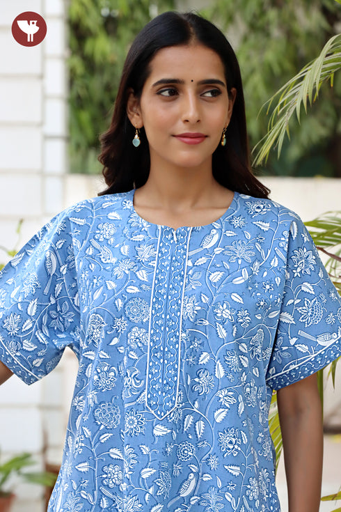 60’s Cotton Short Sleeve Kaftan In Floral Print