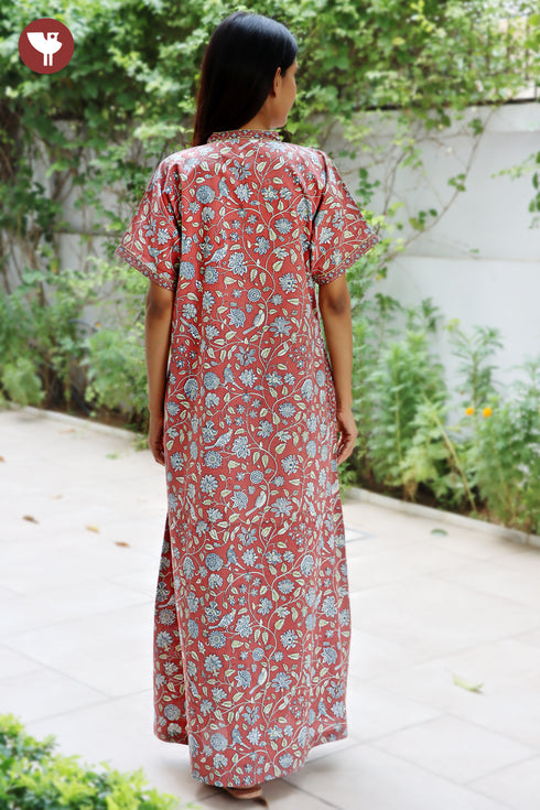 60’s Cotton V-neck Kaftan In Floral Print