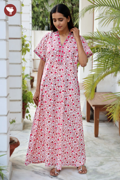 60’s Cotton Short Sleeve Kaftan In Floral Print