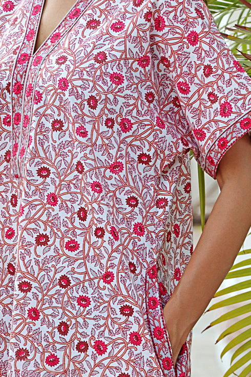 60’s Cotton Short Sleeve Kaftan In Floral Print