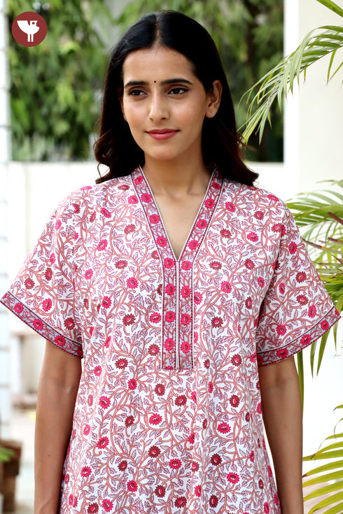 60’s Cotton Short Sleeve Kaftan In Floral Print