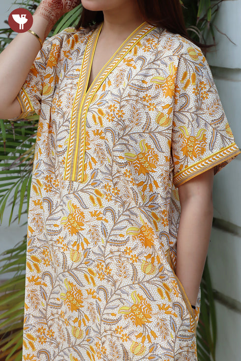 60’s Cotton Short Sleeve Kaftan In Floral Print