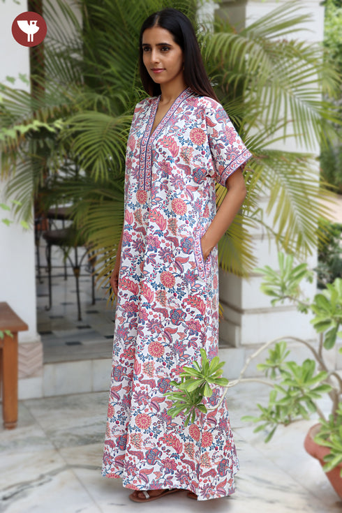 60’s Cotton Short Sleeve Kaftan In Floral Print