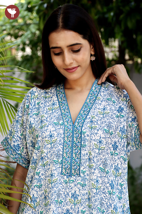 60’s Cotton Short Sleeve Kaftan In Floral Print