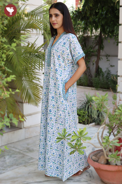 60’s Cotton Short Sleeve Kaftan In Floral Print