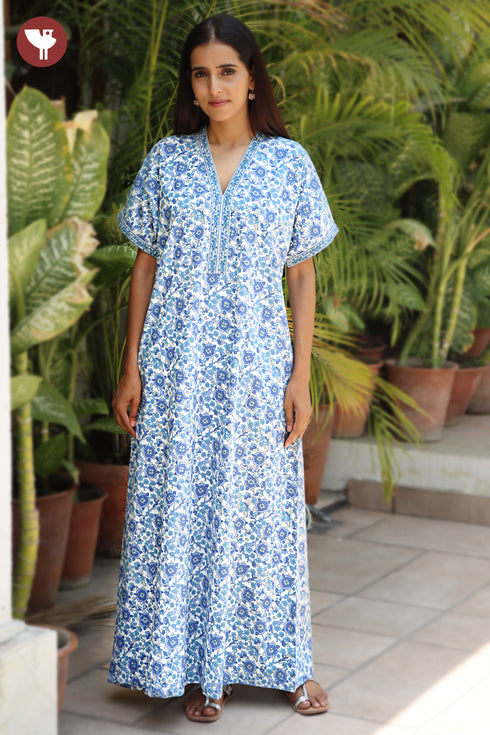 60’s Cotton Short Sleeve Kaftan In Floral Print