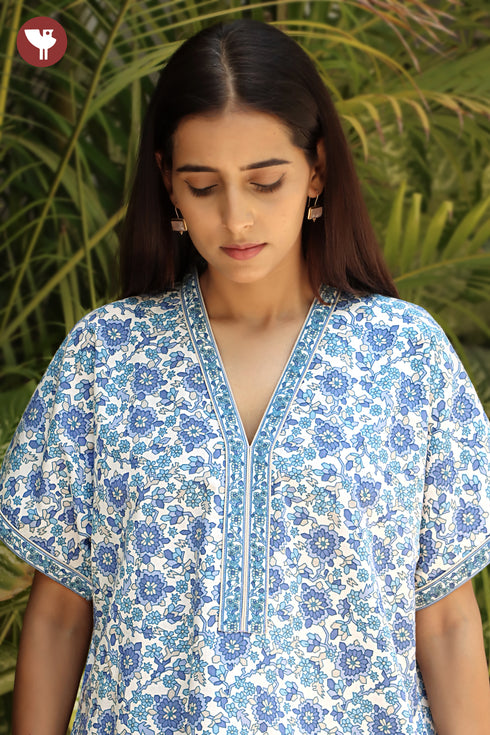 60’s Cotton Short Sleeve Kaftan In Floral Print