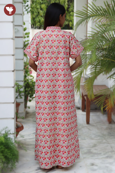 60’s Cotton V-neck Kaftan in Floral Print