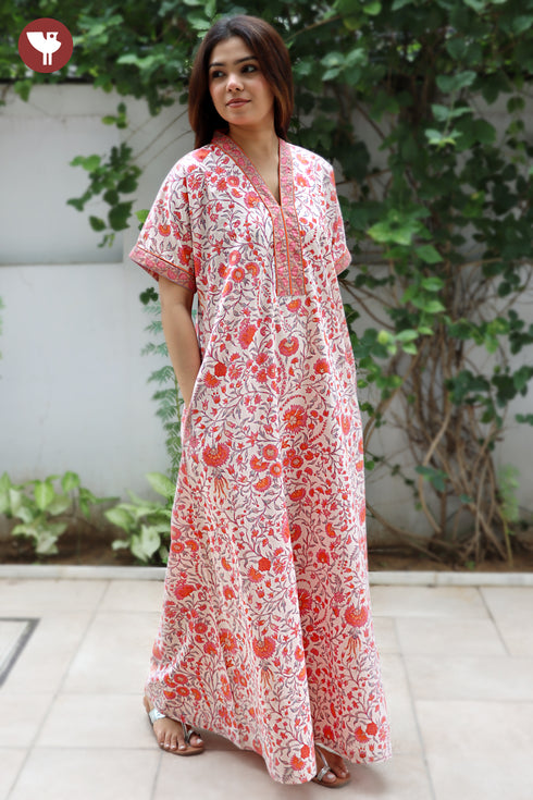 60’s Cotton Short Sleeve Kaftan In Floral Print