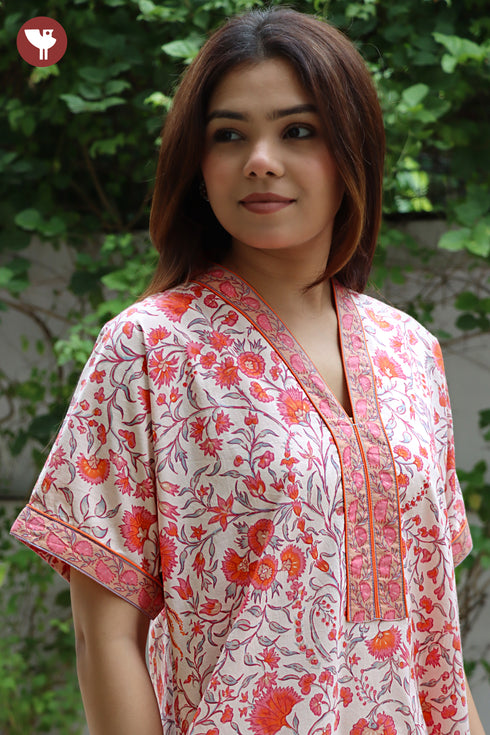 60’s Cotton Short Sleeve Kaftan In Floral Print