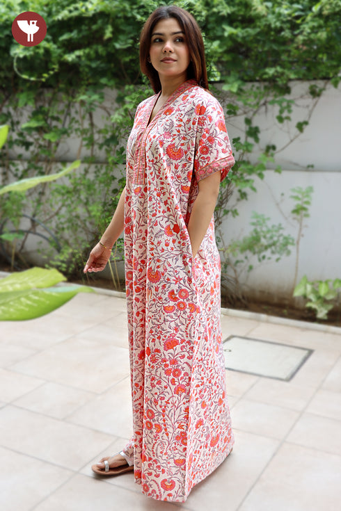 60’s Cotton Short Sleeve Kaftan In Floral Print
