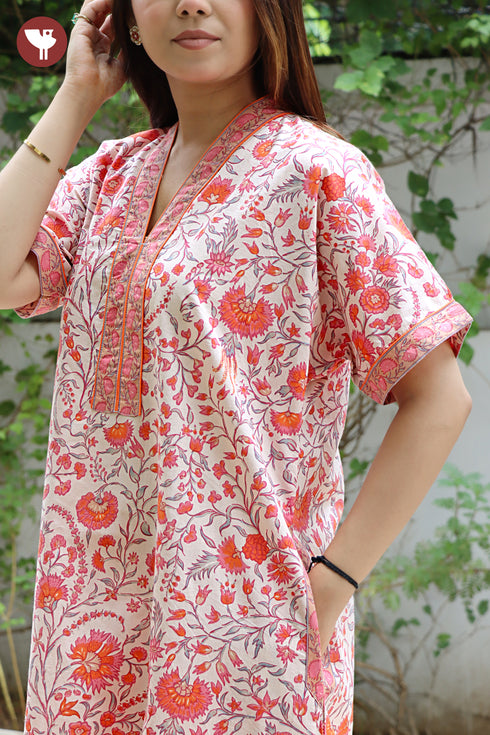 60’s Cotton Short Sleeve Kaftan In Floral Print