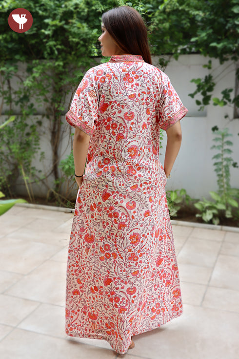 60’s Cotton Short Sleeve Kaftan In Floral Print