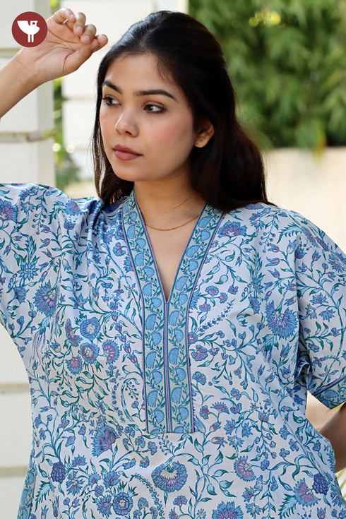 60’s Cotton Short Sleeve Kaftan in Floral Print