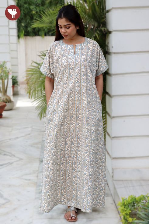 60's Cotton Short Sleeve Kaftan in Floral Print