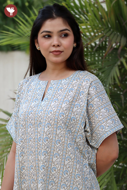 60's Cotton Short Sleeve Kaftan in Floral Print
