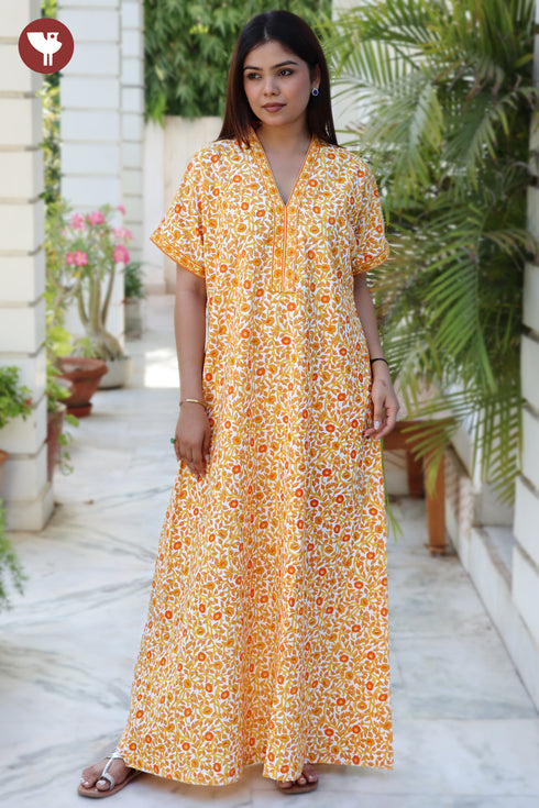 60’s Cotton Short Sleeve Kaftan In Floral Print