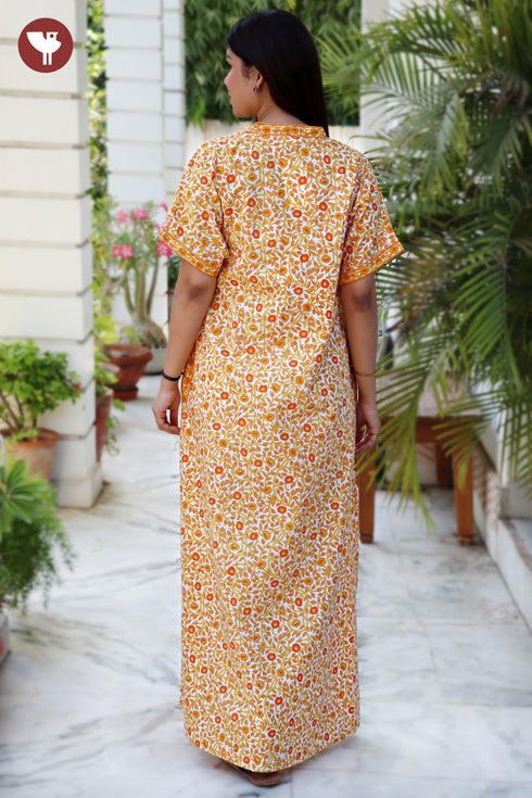 60’s Cotton Short Sleeve Kaftan In Floral Print