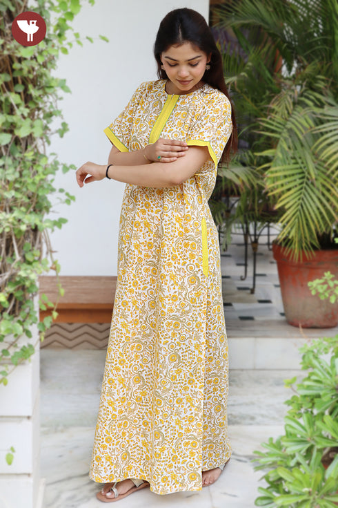 60’s Cotton Zipper Kaftan In Floral Print
