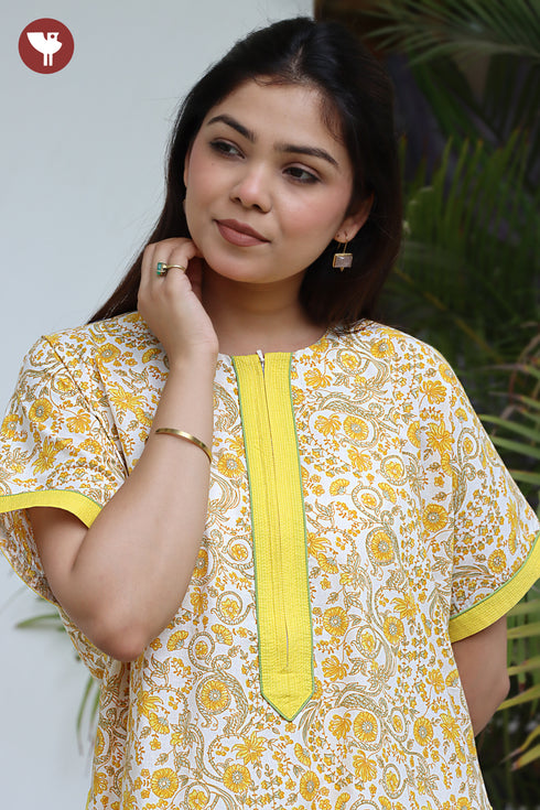 60’s Cotton Zipper Kaftan In Floral Print