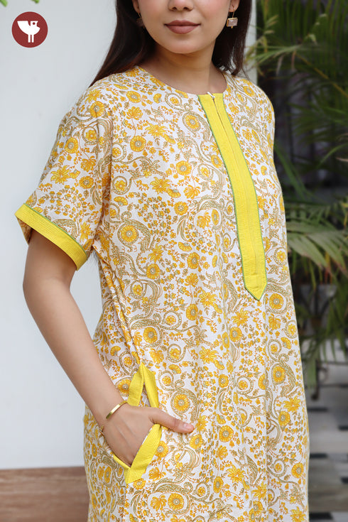 60’s Cotton Zipper Kaftan In Floral Print
