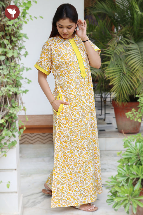 60’s Cotton Zipper Kaftan In Floral Print