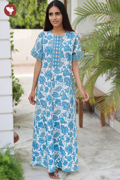 60’s Cotton Zipper Kaftan In Floral Print